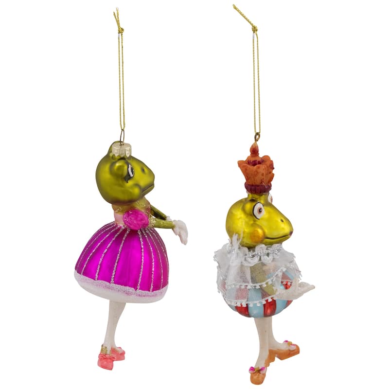 Royal Ballerina Frogs Glass Christmas Ornaments - 6" - Multicolor - Set of 2