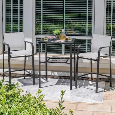 Patio 3-Piece Bar Set with Umbrella Hole, Textilene Bar Stools