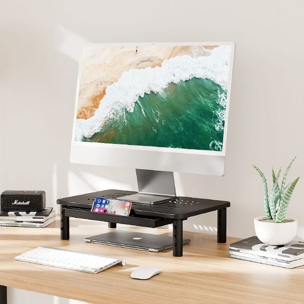 Adjustable Metal Monitor Stand with Drawer N/A Bed Bath & Beyond