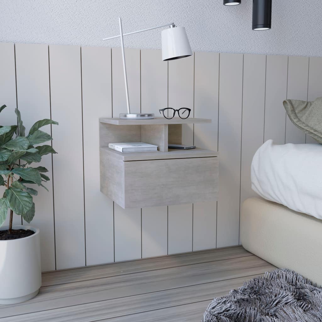 Floating Nightstand with Drawer and Open Storage Shelves