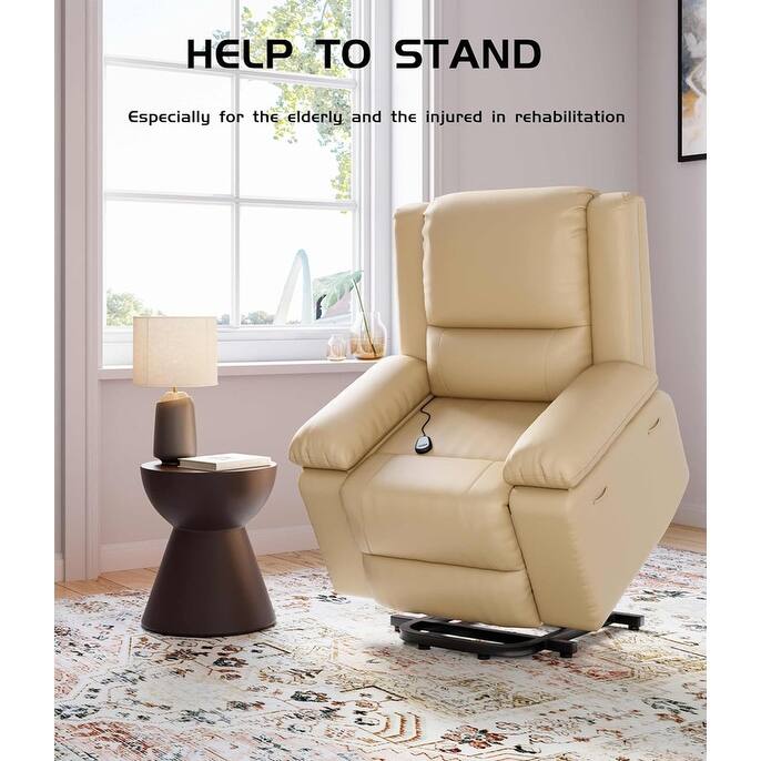 Leather Power Lift Recliner with Heat & Massage, Pockets for Elderly