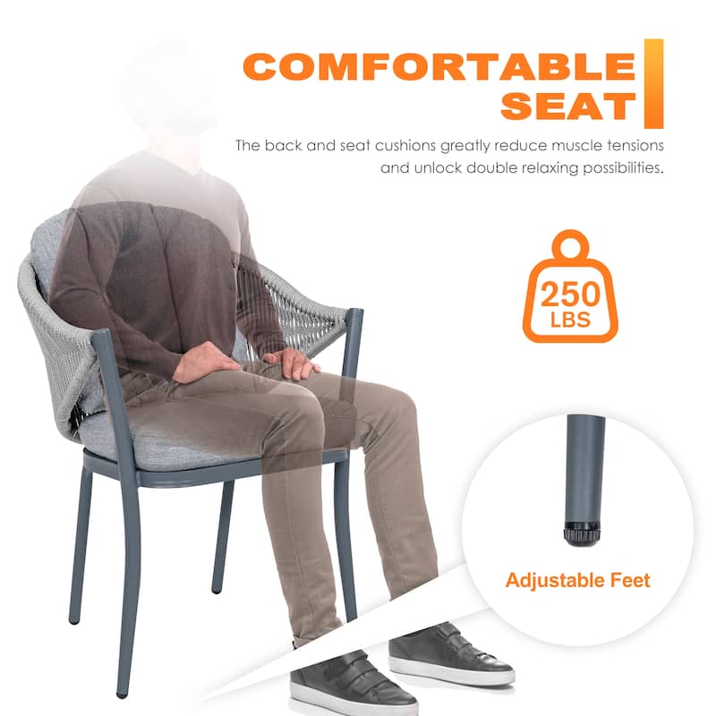 Outdoor 2-Piece Woven Rope Conversation Chair Set, Aluminum, Gray