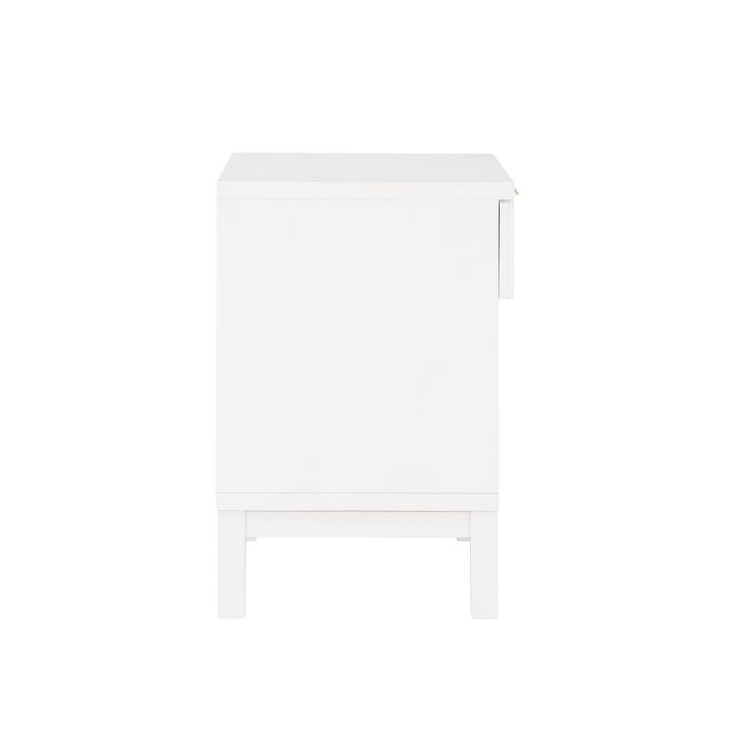 Single Drawer Nightstand with Cane Front and Gold Pull Open Shelf Coastal