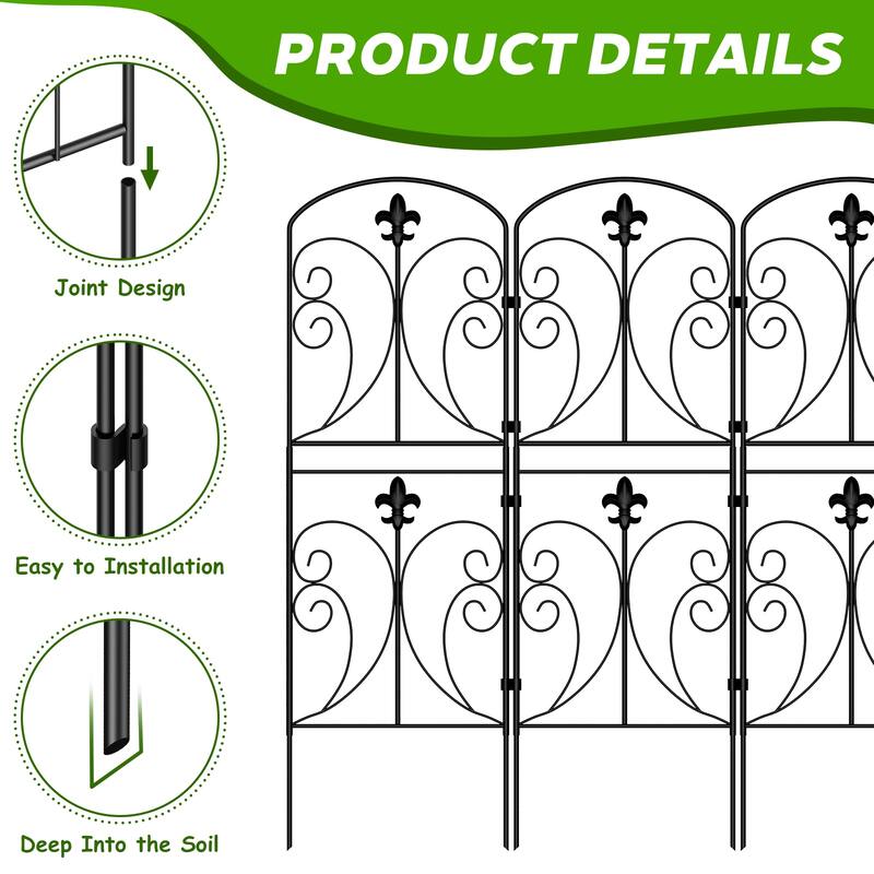 Decorative Garden Fences, Rustproof Metal Fencing for Yard, Dog Rabbits Wire Section
