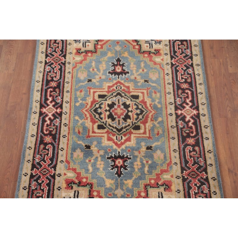 Light Blue Traditional Heriz-Serapi Foyer Rug Hand-Knotted Wool Carpet - 3'1"x 5'0"