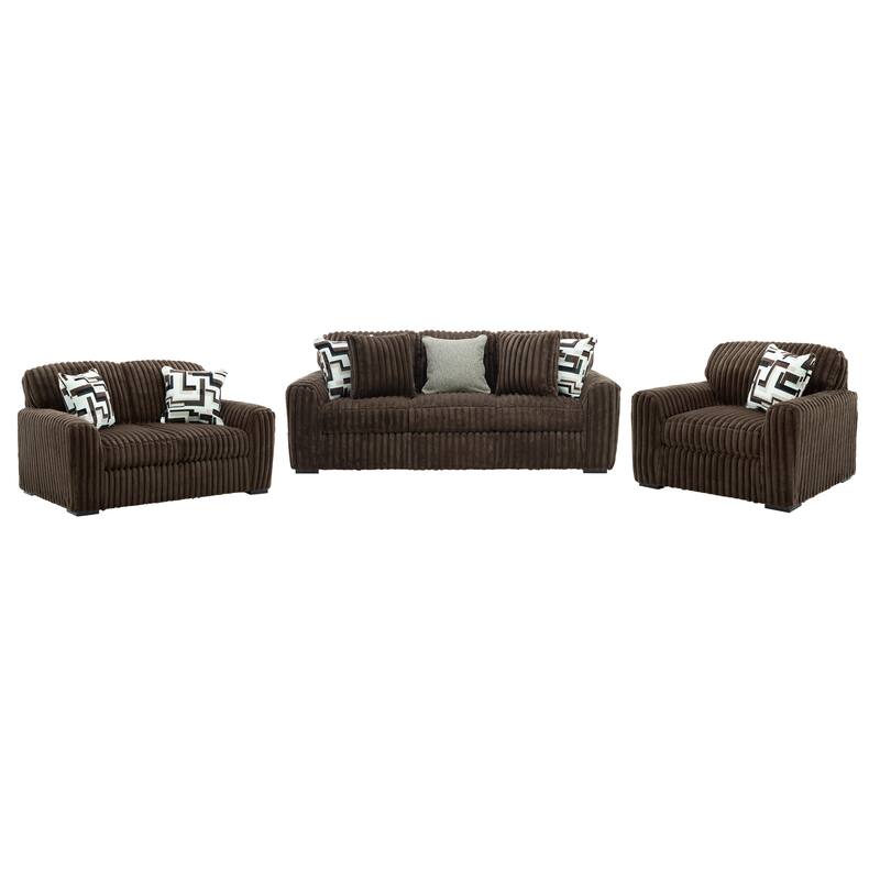 Roundhill Furniture Solenne 3-Piece Living Room Set, Oversized Sofa, Loveseat, and Chair and a Half