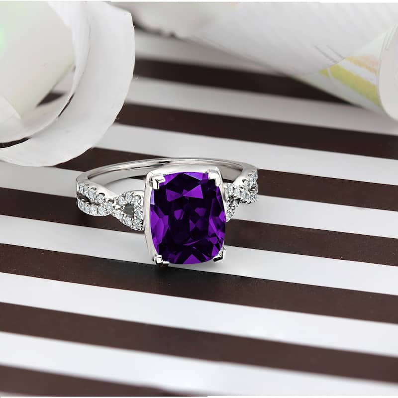 Auriya 2 1/3ct Cushion-cut Purple Amethyst and Diamond Engagement Ring 1/5ctw 14kt Gold