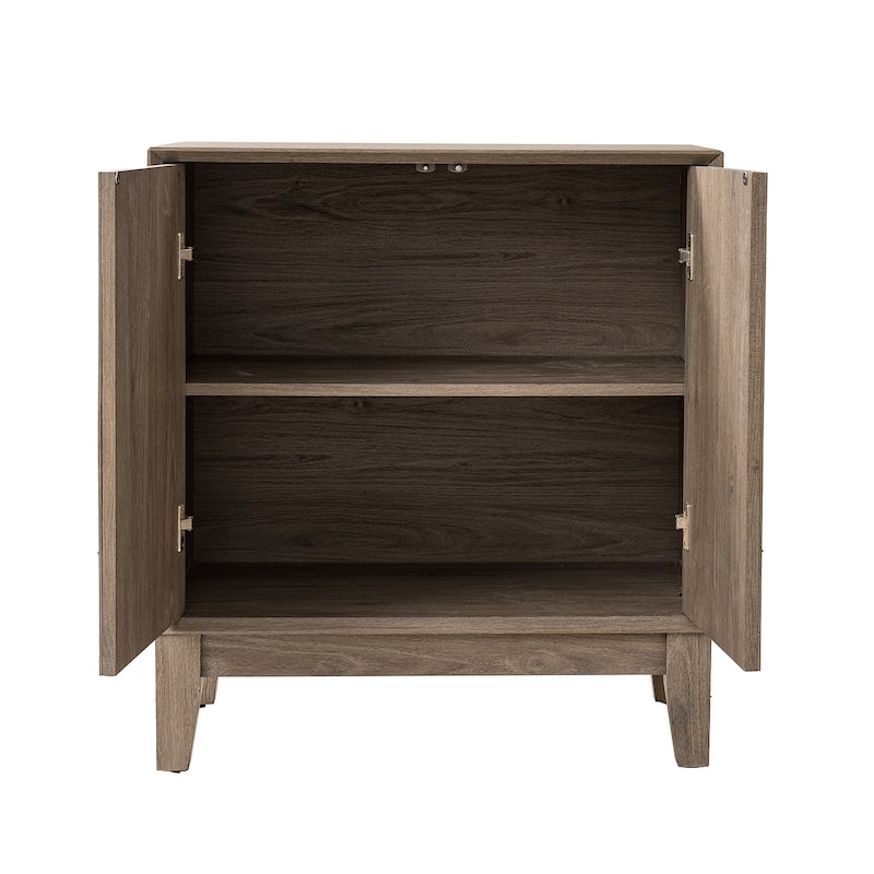 Rossetta Minimalist Style 2-Door Small Archway Mirrors Cuts Design Nightstand with Removable Interior Shelves Solid Wood Legs