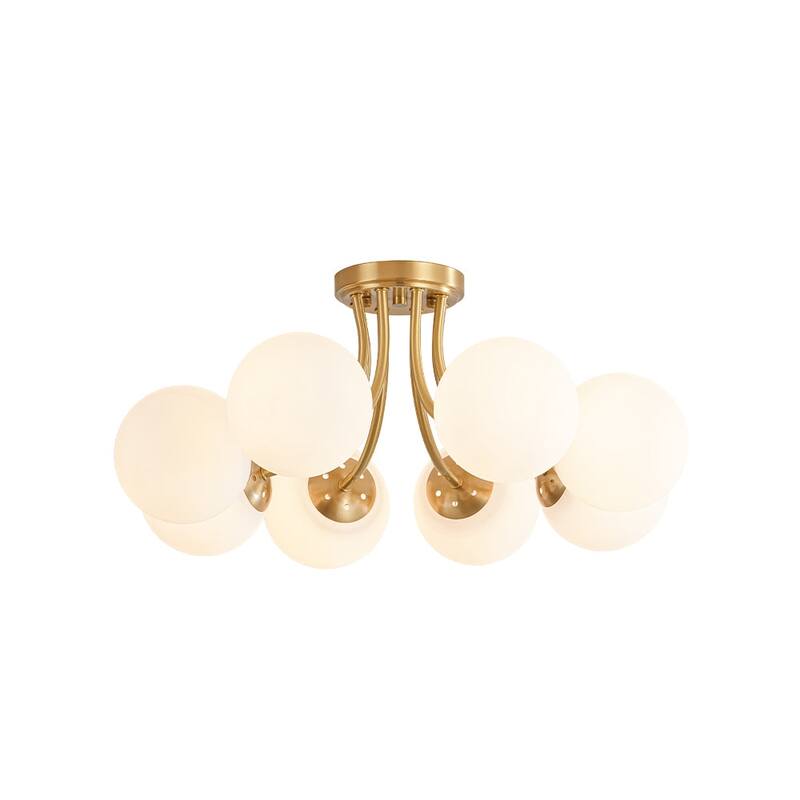 8-Light Matte Glass Globe Symmetrical Sputnik Semi-flush Mount - 26.4in