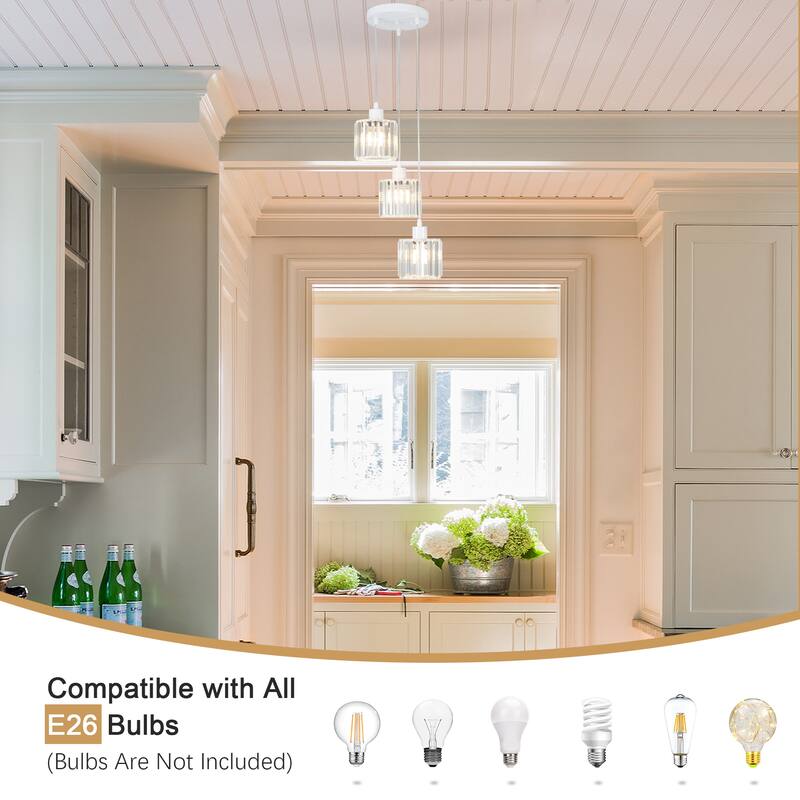 3-Light Modern Metal Hanging Pendant Light Ceiling Light Chandelier with Crystal Cover for Kitchen Island