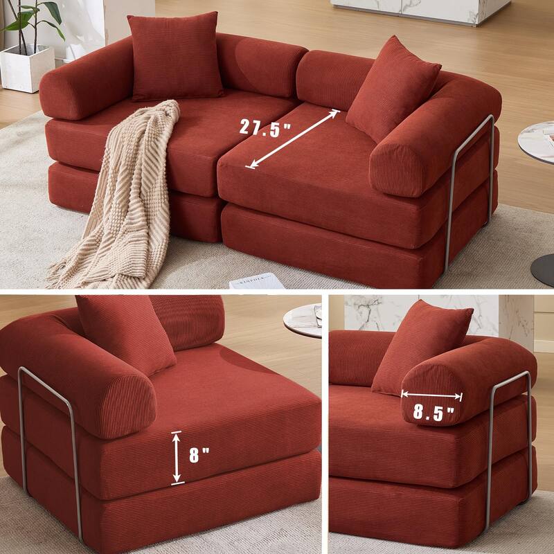 Modular Couch Sofa Bed, Convertible Design with Removable Armrests,Folding Mattress Couch for Small Spaces ,No Assembly