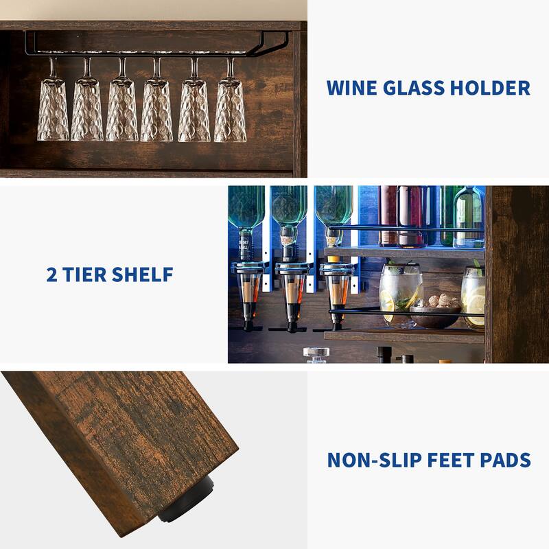 Moasis Farmhouse Bar Cabinet Wine Rack with RGB Light and Power Outlet