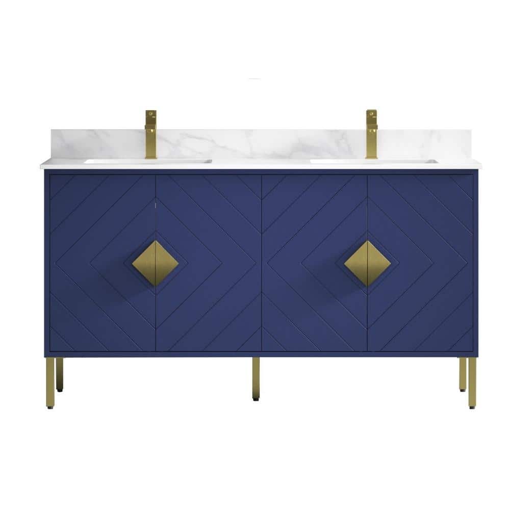 60" Fairy Wht CT Eileen Double sink vanity - Navy Blue