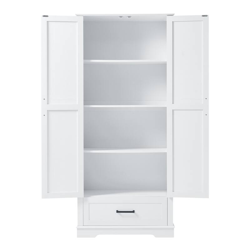 Farmhouse Closed Cabinets, White Bathroom Cabinets with Drawer, Black Handles and Adjustable Shelves - Anti-tipping Device