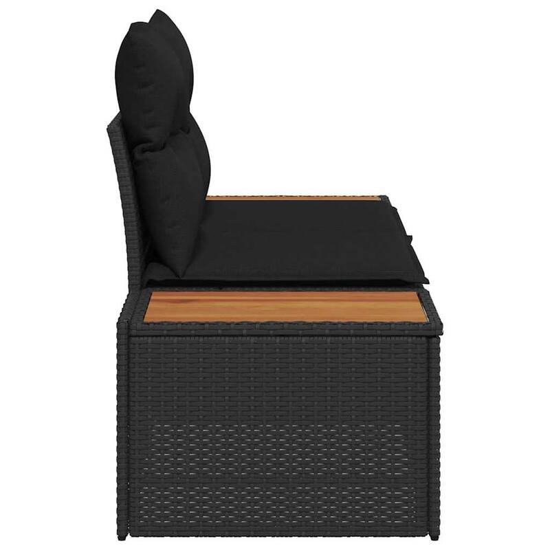 vidaXL 2-Seater Garden Sofa with Cushions Black Poly Rattan - 24.4 x 72.4 x 27.2