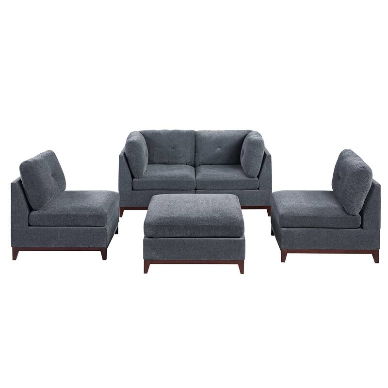 5 Piece Chenille Fabric Modular Sofa Set - Ash Grey
