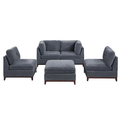 5 Piece Chenille Fabric Modular Sofa Set
