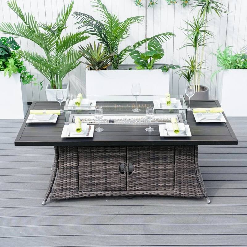 Outdoor Rectangular Aluminum Firepit Table with Windproof Glass Cover