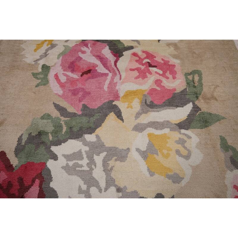 Floral Abstract Indian Area Rug Handmade Wool & Silk Carpet - 6'7"x 9'10"