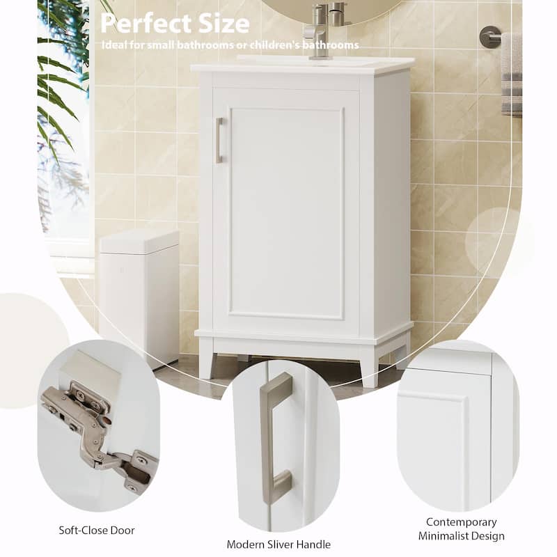 Modern 20-Inch Small Bathroom Vanity Cabinet with Ceramic Basin