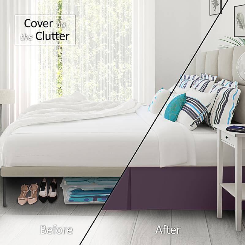 Clara Clark Pleated Bed Skirt-14 inch Tailored Drop - Soft Double Brushed Premium Microfiber Ruffle Bed Skirt - Includes 8 Pins
