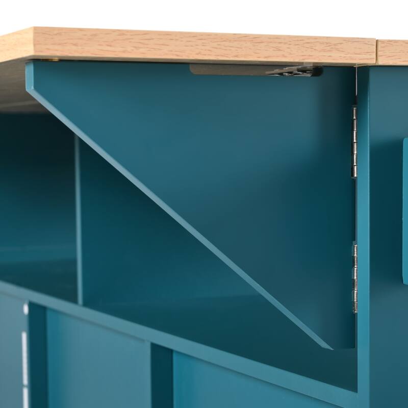 55.7" Large Kitchen Island with 2 Drop Leaves, Storage, Power & Wheels