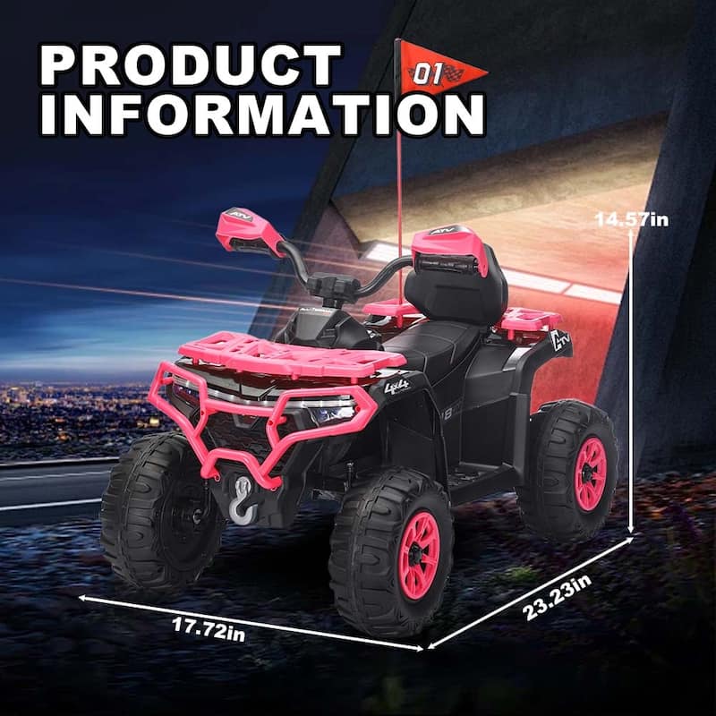 24V Kids Pink Ride On Car with Bluetooth & LED Lights, Electric Off-Road Vehicle Battery Powered Electric Vehicle