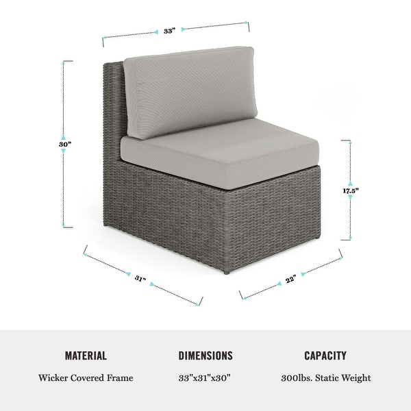 dimension image slide 5 of 6, Martha Stewart Outdoor Modular Rattan Wicker Sectional Sofa Seats & Side Table - 33"W x 31"D x 30"H
