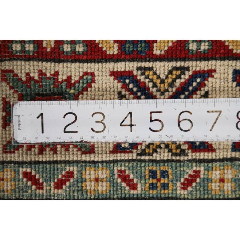 Geometric Kazak Foyer Rug Handmade Grey Wool Handmade Wool Carpet - 2'8" x 4'2"