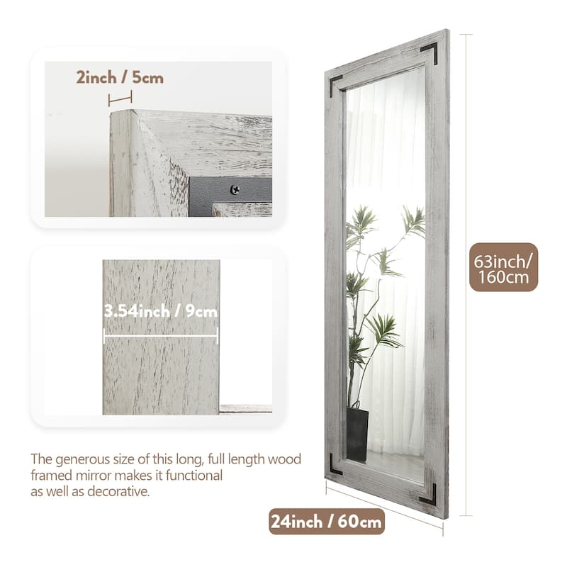 Farmhouse Rustic Wooden Framed Full Length Floor Mirror - 65"x24"