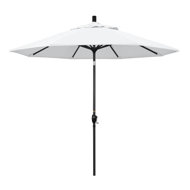 California Umbrella 9' Rd. Crank Lift Push Button Tilt Aluminum Aluminum Patio Umbrella, Black Finish, Olefin Fabric