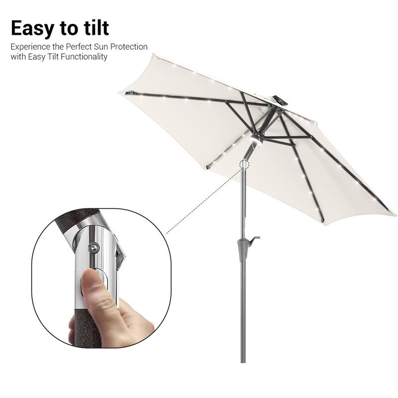 BONOSUKI Aluminum 9ft LED Patio Umbrella w/200gsm solution-dyed fabric