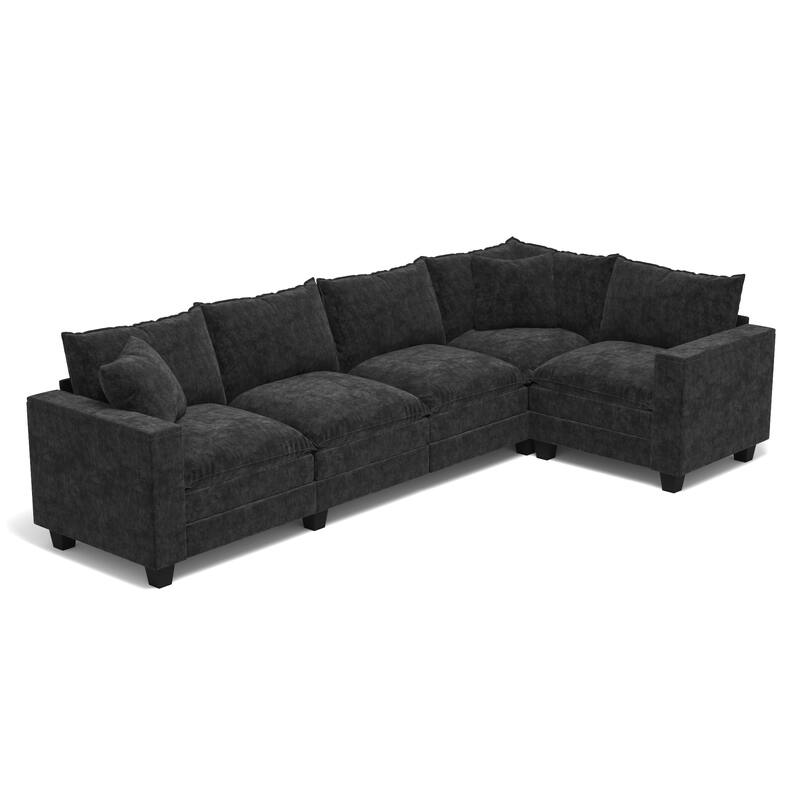 GDFStudio - Chenille L-Shaped 97" 5-Seater Sectional Sofa with Armrest Storage