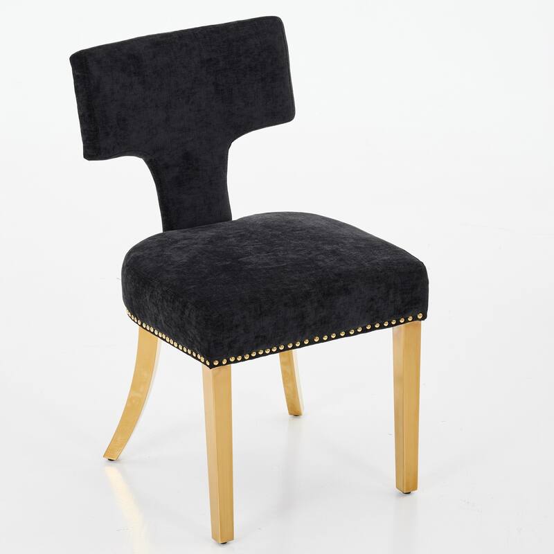 GDF Studio - Mid-Century Chenille Upholstered Dining Chairs with Curved Back & Golden Stainless Steel Legs, Set of 2