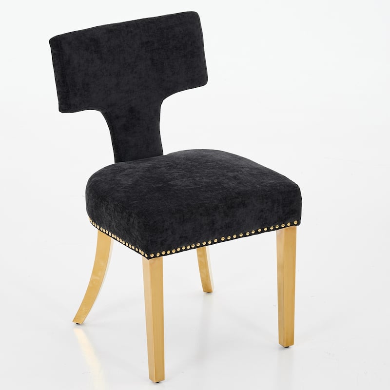 T-shaped Backrest Upholstered Dining Chairs with Steel Legs, Set of 2