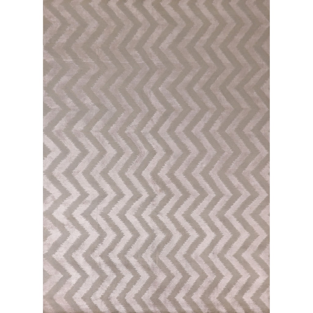 Chevron Style Modern Indian Area Rug Handmade Wool Carpet - 7'11"x 9'10"