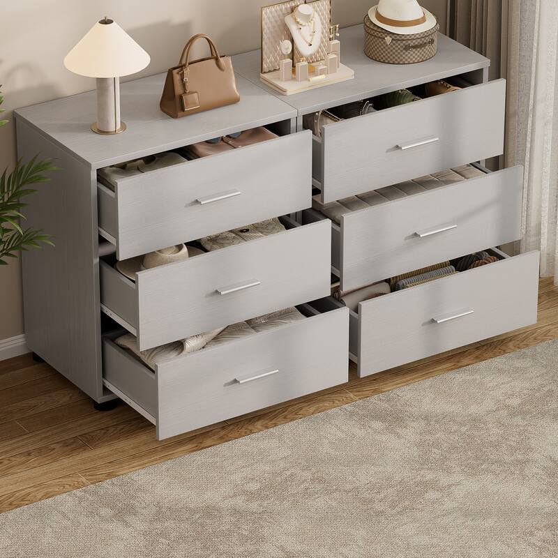 2-Pack Dressers with 6 Storage Drawers, Closet Organizers for Bedroom and Walk-in Closet - Grey