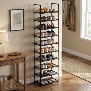 10 Tier Shoe Rack Organizer, Tall Metal Shoe Storage with Fabric Shelves, Space Saving Corner Rack for Closet Entryway