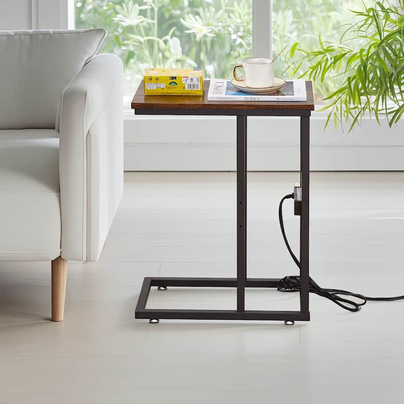Javlergo Set of 2 C-Shaped End Tables with Charging Station Outlets & USB Fits Sofa Bed for Small Spaces Nightstand & Sofa Table