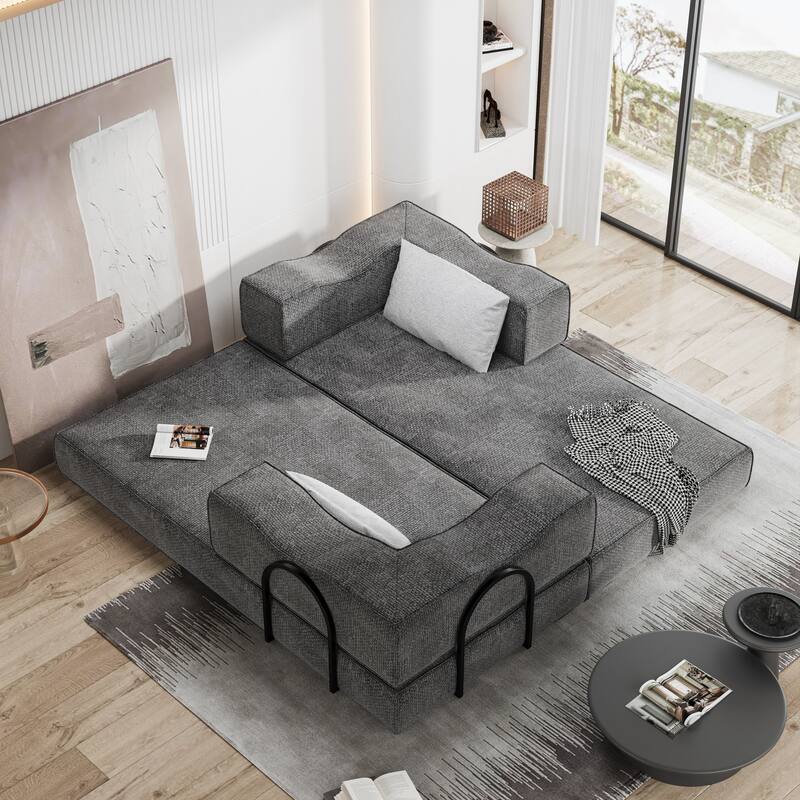 80" Convertible Couch Bed with Removable Cushions and Pillows, 3-Seat Folding Floor Couch & King Size Bed Mattress