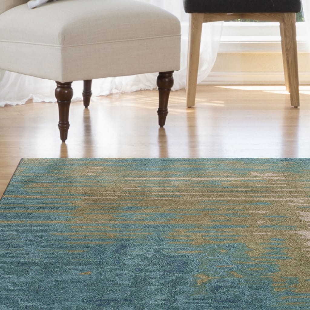 Liora Manne Corsica Reflection Blue/ Green Abstract Indoor Wool Rug