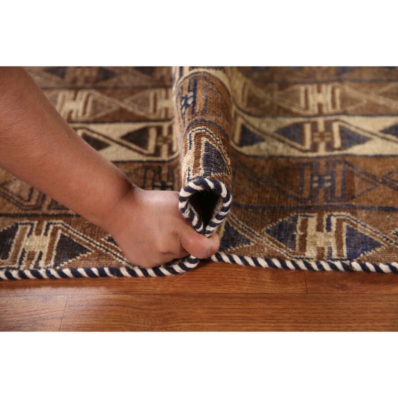 Brown Geometric Balouch Persian Vintage Rug Hand-knotted Wool Carpet - 2'11"x 5'0"