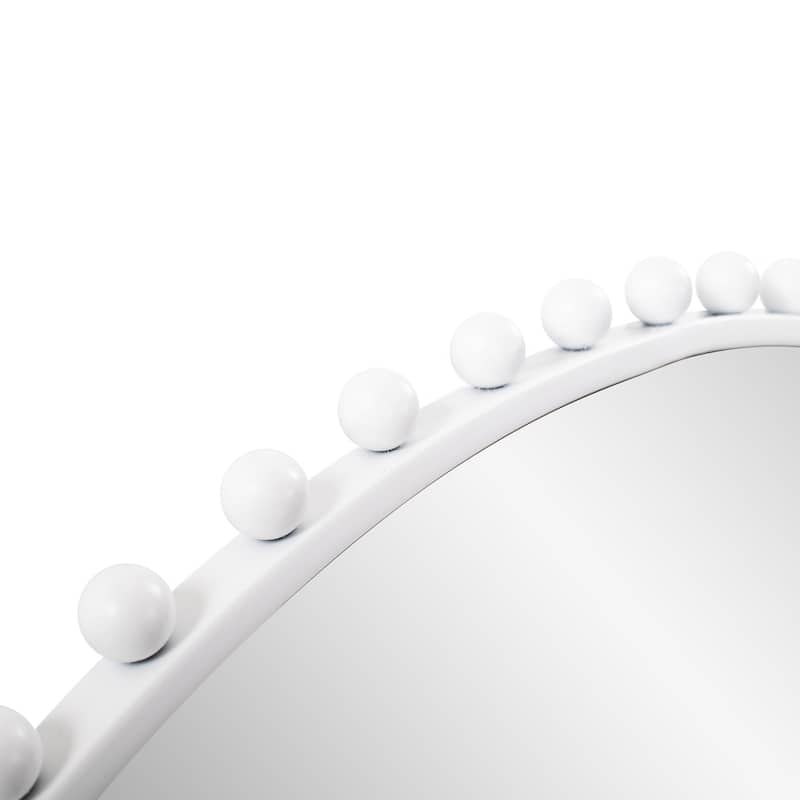 Allan Andrews Round Matte White Wall Mirror With Metal Beaded Frame - 36" x 36"