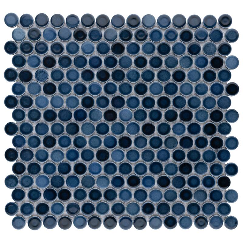 Merola Tile Hudson Penny Round Glacier 11-7/8" x 12-5/8" Porcelain Mosaic Floor and Wall Tile - Case (10 Tiles)