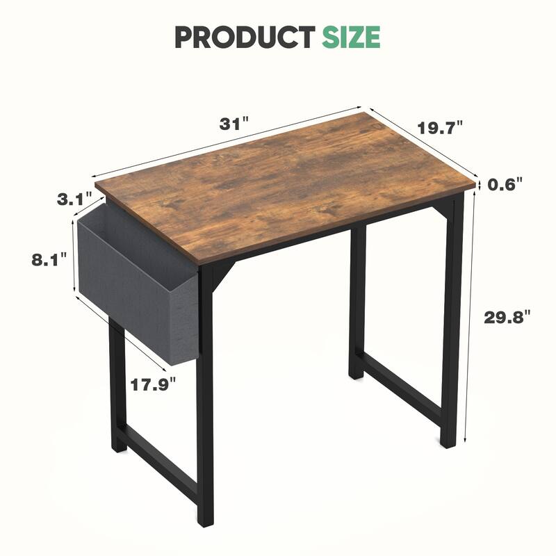 Modern Computer Desk with Storage - 31inch - Rust