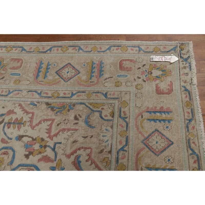 Gray Geometric Tabriz Persian Area Rug Handmade Wool Carpet - 9'8"x 13'1"