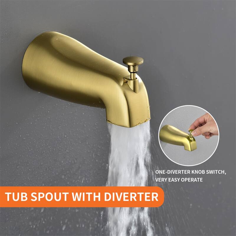 Wall Mounted Shower Faucet with Tub Spout, Complete Pressure Balance Brushed Gold Tub Shower System Wth Rough-in Valve