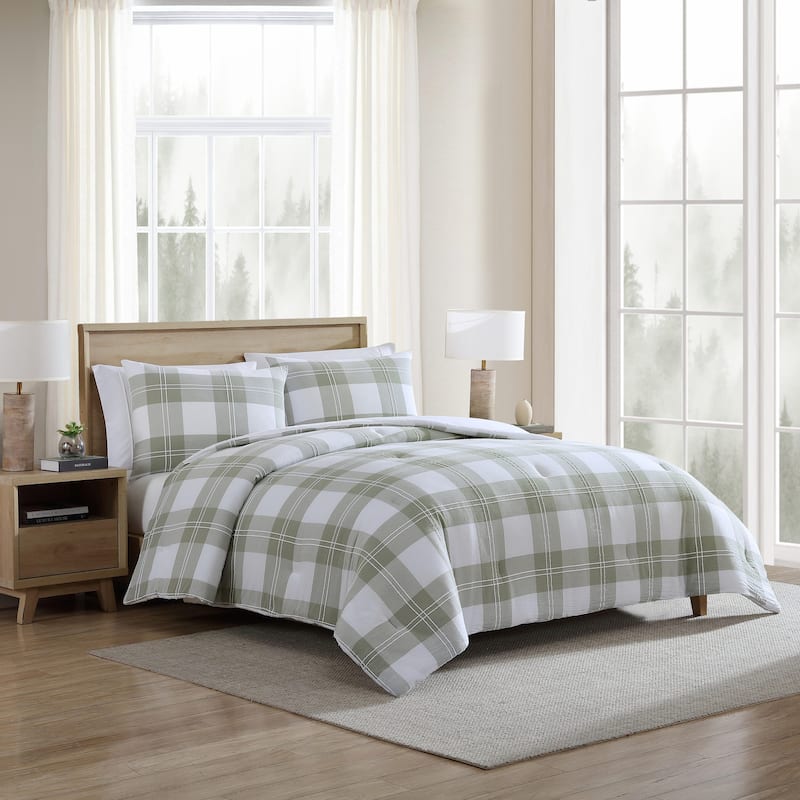 Eddie Bauer Mountain Embroidery Plaid Cotton Green Comforter Set