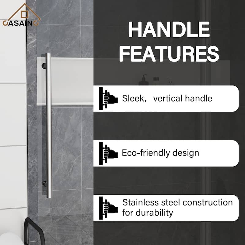CASAINC 48"/60"W x 76"H Sliding Frameless Shower Door with Clear Glass