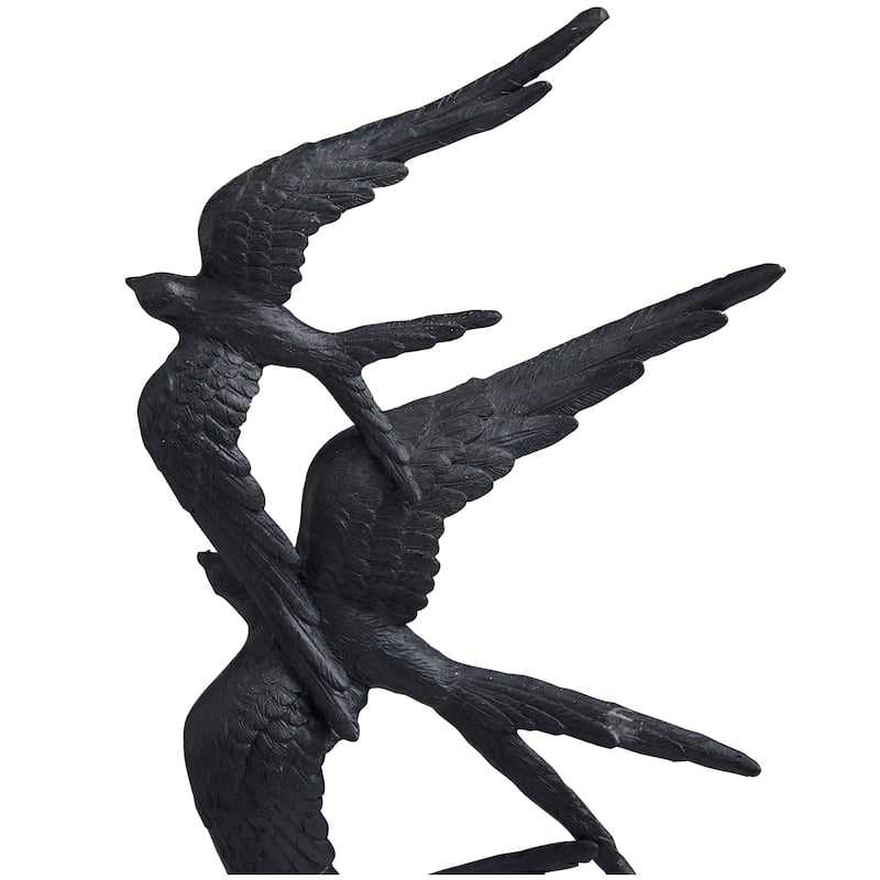 Black Polystone Flying Bird Sculpture with White Block Base